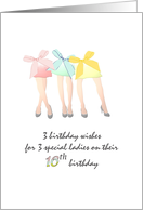 Girl Triplets Celebrating 16th Birthday Sisters in Heels and Skirts card