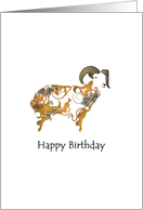 Ram drawn in colorful abstract shapes, birthday card