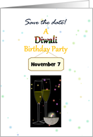 Save The Date Diwali Birthday Party Oil Lamp and Glasses of Wine card