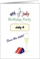 Save the Date 4th of July Birthday Party 3-Color Cake and Wine card