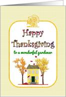Thanksgiving for Gardener Cute House Fall Colors Heap of Leaves card