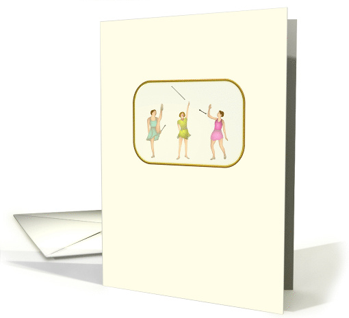 Three Ladies Demonstrating Their Skills At Baton Twirling card