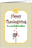 Thanksgiving for Mailman Fall Leaves Raining Down on Mailbox card