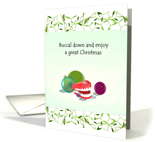 Toy Dentures And Colorful Baubles Christmas Greeting From Dentist card