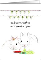 Happy Easter for Au Pair Cute Bunnies Colorful Carrots card