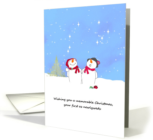 1st Christmas as newlyweds, Mr and Mrs snowman standing together card
