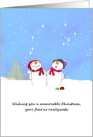 1st Christmas as newlyweds, Mr and Mrs snowman standing together card