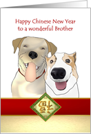 Chinese New Year Greeting for Brother Two Happy Dogs and Luck card