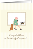 Becoming Foster Parents To Young Girl Girl With Dog And Cat card