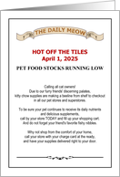 April Fools’ Day Greeting from Pet Cat Fake News Low Pet Food Stocks card