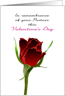 In Remembrance of Partner on Valentine’s Day Single Red Rosebud card