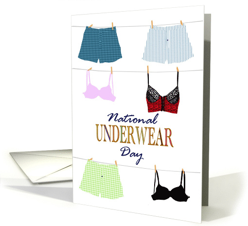 National Underwear Day Bustier Boxers Bras on Washing Line card