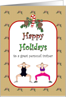 Happy Holidays for Personal Trainer Man and Woman Exercising card
