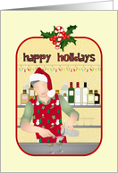 Happy Holidays For Bartender Bartender In Santa Hat Mixing Cocktails card