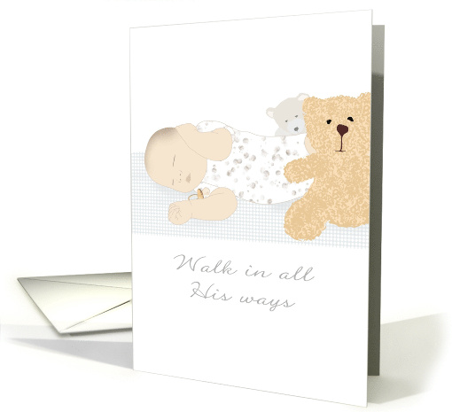 Baby's Dedication Day Little One Asleep Beside Teddy Bears card