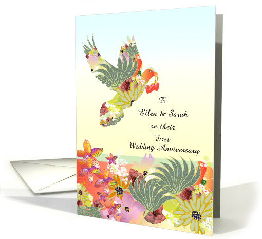 Colorful Floral Dove and Hearts Lesbian Wedding... (1512736)