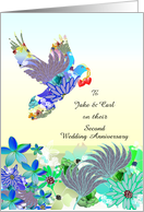 Colorful Floral Dove and Hearts Gay Wedding Anniversary Custom card