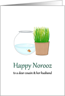 Norooz Greeting for Cousin and Husband Sabzeh and Fish Life Rebirth card