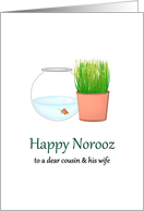 Norooz Greeting for Cousin and Wife Sabzeh and Fish Life Rebirth card