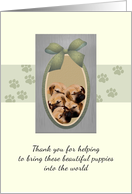 Thank you assisting birth of litter of Great Dane puppies, whelping card