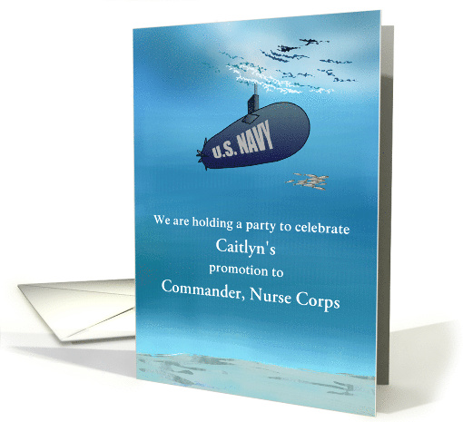 Party invite, custom name and rank US Navy, submarine surfacing card