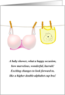Humorous Baby Shower Greeting Mommy’s Large Bra and Baby’s Bib card