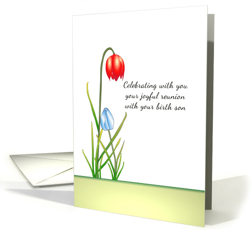 Joyful Reunion Mother With Birth Son Illustrated As Two Flowers card