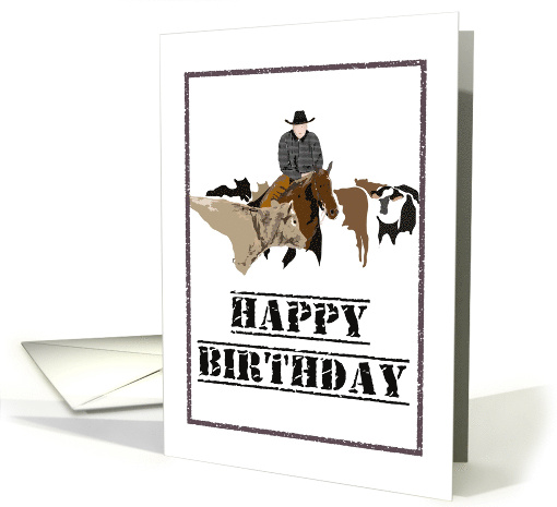 Cutting Horse And Rider In Action Birthday card (1522194)