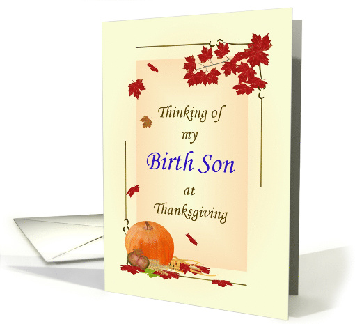 Thanksgiving for Birth Son Fall Foliage Pumpkin Corn and Apples card
