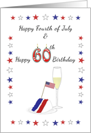 60 on Fourth of July Red White and Blue Cake with American Flag card
