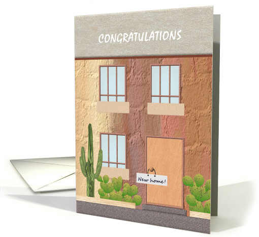 New Home Congratulations Facade Of House With Cacti Plants card