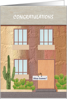 New Home Congratulations Facade Of House With Cacti Plants card