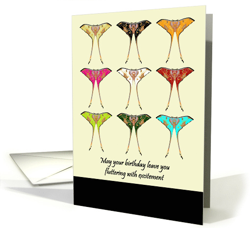 Fluttering With Excitement On Birthday Colorful Moon Moths card