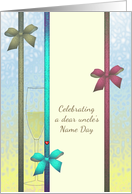 Name Day for Uncle Ribbons Bows Red Heart Glass of Champagne card