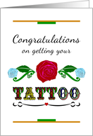 Congratulations Getting a Tattoo Red and Blue Roses Colorful Tattoo card