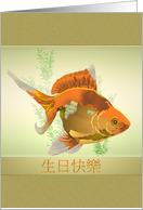 Birthday in Chinese Goldfish in Varying Shades of Golden Effects card