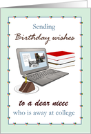 Custom Birthday Any Relation Away at College Books Laptop and Cake card