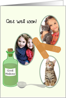 Get Well 3-Photocard Medicine Bottle Spoon and Sticky Bandages card