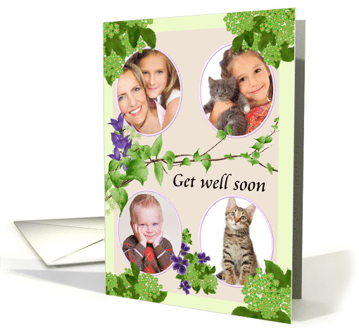 Get Well 4-Photocard Foliage and Florals in Green and Purple card