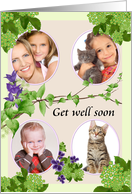 Get Well 4-Photocard Foliage and Florals in Green and Purple card