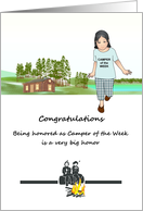 Camper Of The Week Young Girls By Campfire Log Cabin By Lake card