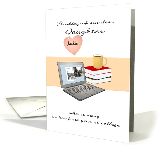 Thinking of Daughter 1st Year at College Custom Name Laptop Books card