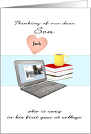 Thinking of Son 1st Year at College Custom Name Laptop Books card