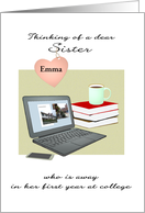 Thinking of Sister 1st Year at College Custom Name Laptop Books card