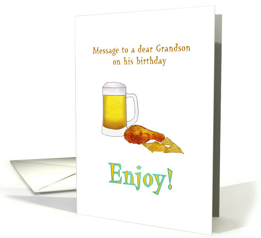 Adult Grandson Birthday Fried Chicken Corn Chips Beer card (1538040)