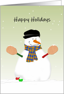 Pickleball Christmas Snowman with Paddle Hands Happy Holidays card