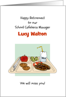 Retirement School Cafeteria Manager Custom Name Food Tray card