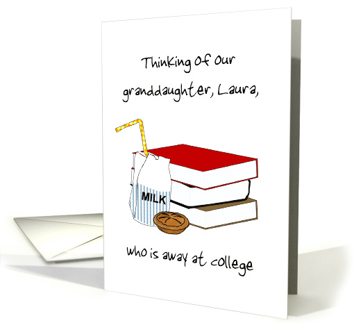 Away at College Custom Relation and Name Milk Pie and Books card