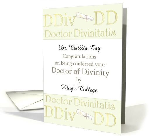 Conferred Doctor of Divinity Custom Graduate and Institution Name card
