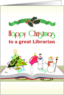 Christmas for Librarian, Open Book with Christmas Icon Pop-ups card